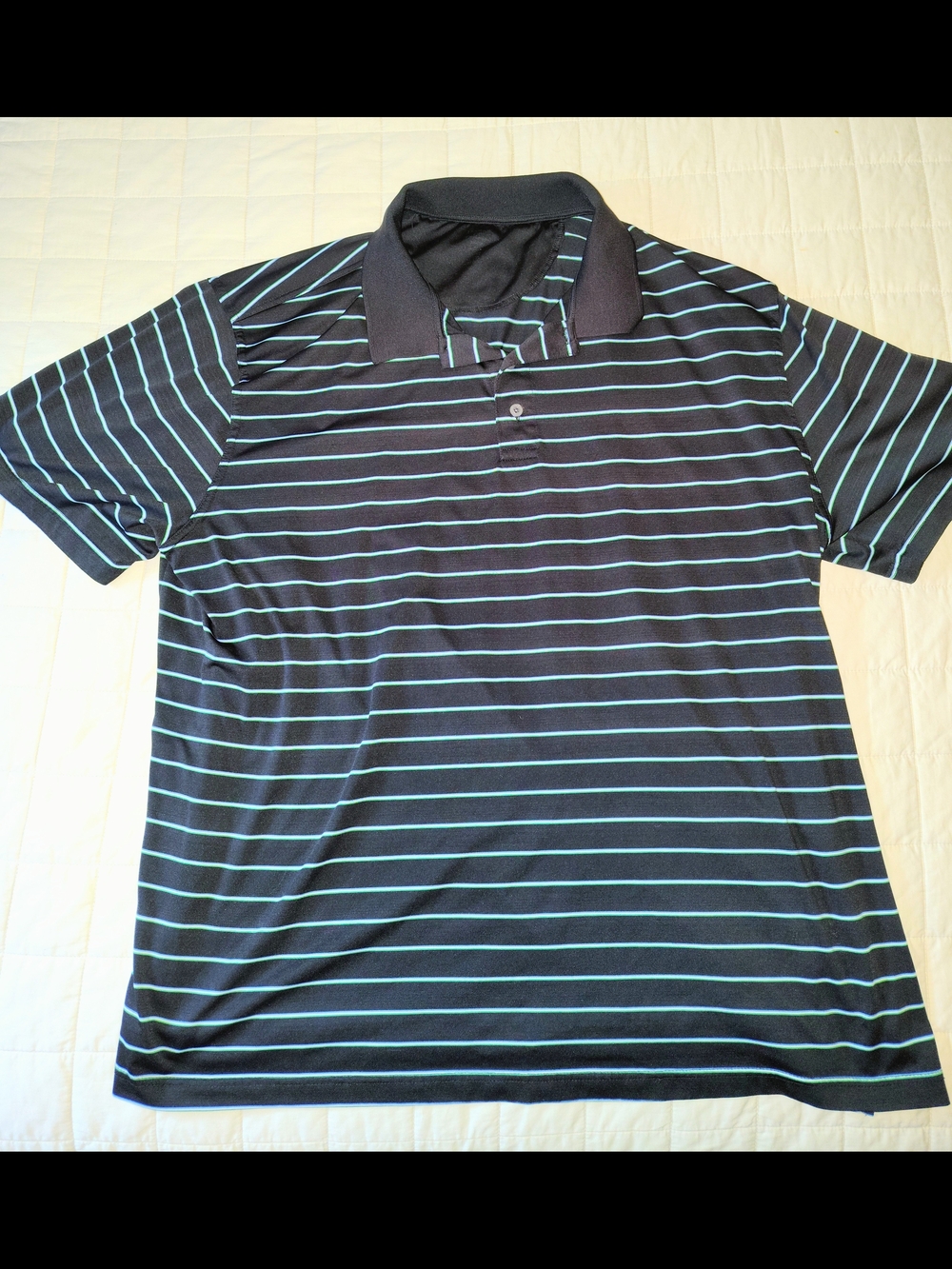 Reebok Men's Black Polo with Teal Stripes